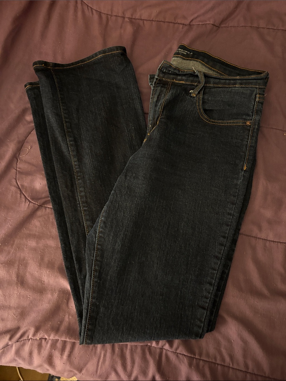 Dark Wash Straight Leg Curvy Jeans - Gold Stitching